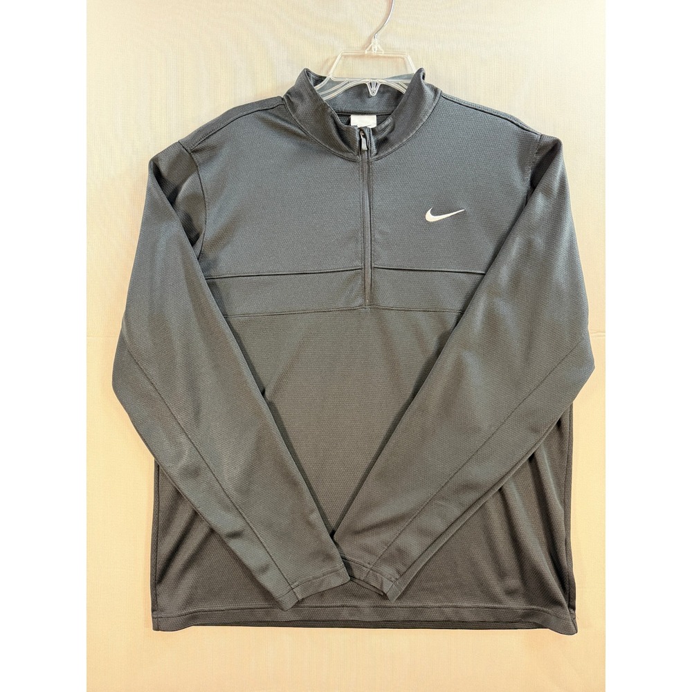 Nike Mens Dri-FIT Quarter Zip Pullover Charcoal Gray Mesh Long Sleeve Shirt L